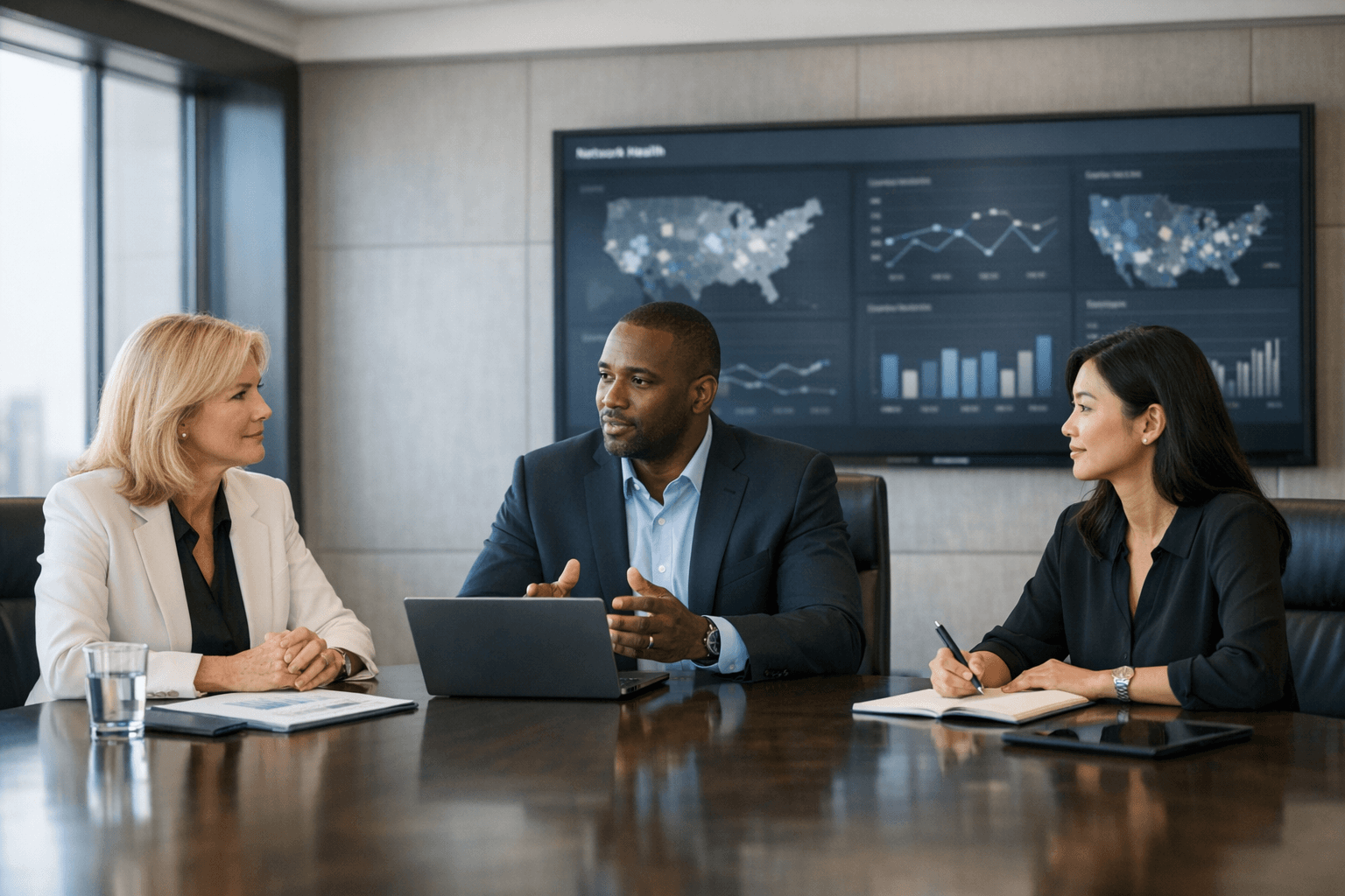 Leadership team reviewing delivery operations and rollout metrics